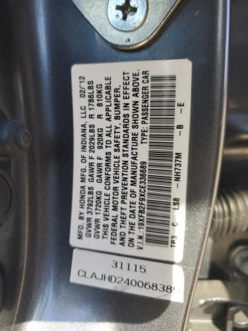 19XFB2F9XCE336689 - 2012 HONDA CIVIC EXL CHARCOAL photo 12