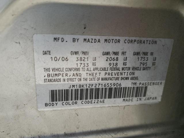 JM1BK12F271655906 - 2007 MAZDA 3 I BEIGE photo 12