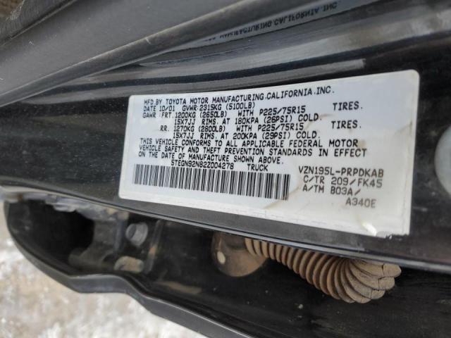 5TEGN92N82Z004278 - 2002 TOYOTA TACOMA DOUBLE CAB PRERUNNER BLACK photo 12