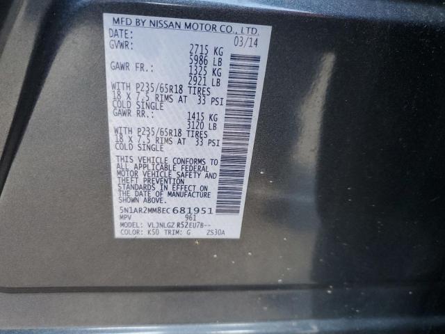 5N1AR2MM8EC681951 - 2014 NISSAN PATHFINDER S GRAY photo 13