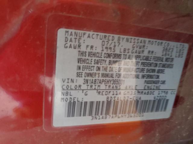 3N1AB7AP6HY365001 - 2017 NISSAN SENTRA S MAROON photo 12