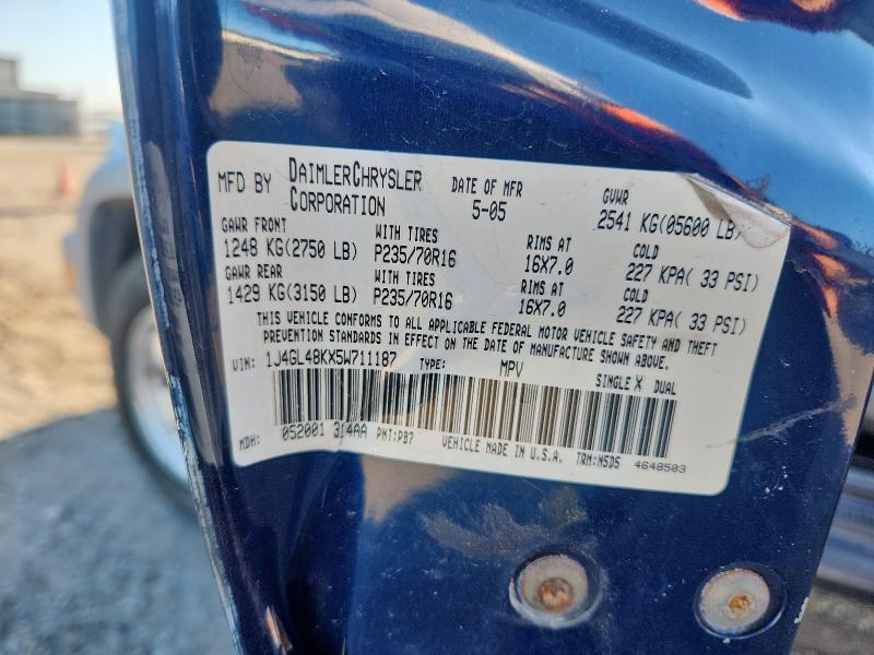 1J4GL48KX5W711187 - 2005 JEEP LIBERTY SPORT BLUE photo 13