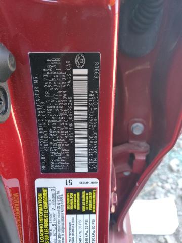 4T1B11HK0KU798346 - 2019 TOYOTA CAMRY L 栗色 照片 12