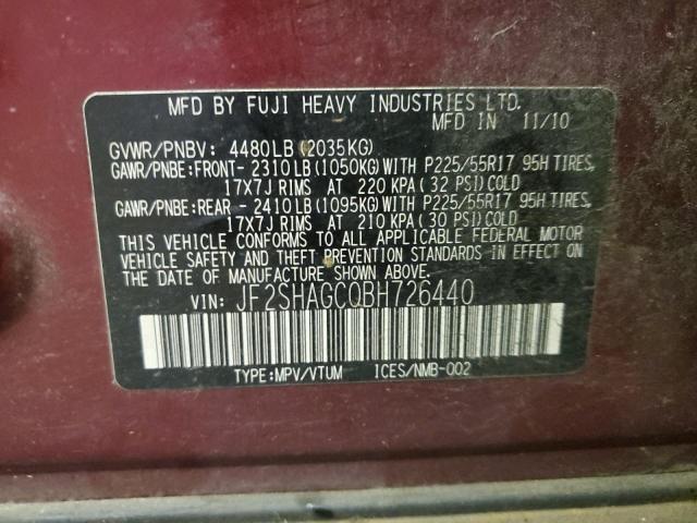 JF2SHAGC0BH726440 - 2011 SUBARU FORESTER TOURING 勃艮第红 照片 13