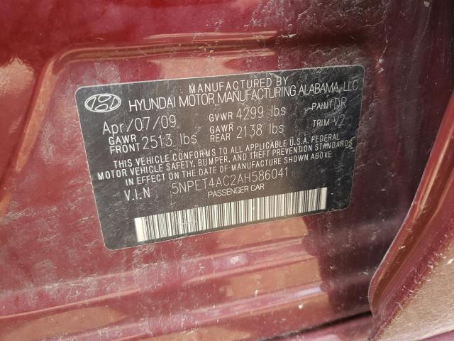 5NPET4AC2AH586041 - 2010 HYUNDAI SONATA GLS BURGUNDY photo 10