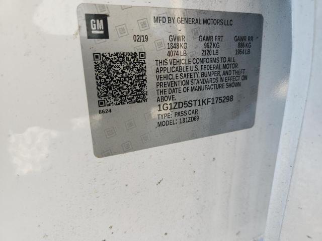 1G1ZD5ST1KF175298 - 2019 CHEVROLET MALIBU LT 白色 照片 13