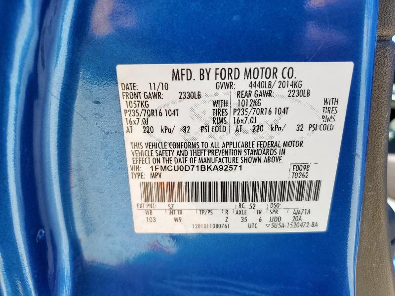 1FMCU0D71BKA92571 - 2011 FORD ESCAPE XLT 蓝色 照片 13