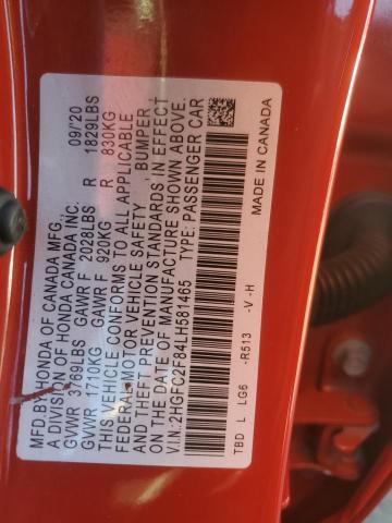 2HGFC2F84LH581465 - 2020 HONDA CIVIC SPORT RED photo 12