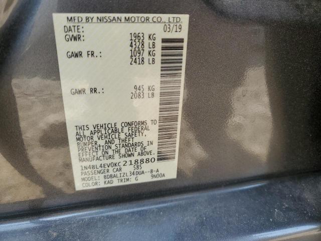 1N4BL4EV0KC218880 - 2019 NISSAN ALTIMA SL GRAY photo 12