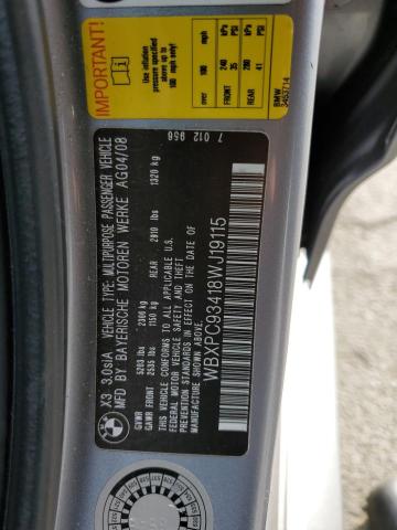WBXPC93418WJ19115 - 2008 BMW X3 3.0SI SILVER photo 12