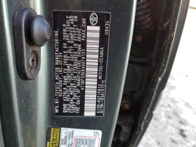 4T1BF32K64U078123 - 2004 TOYOTA CAMRY LE GREEN photo 12