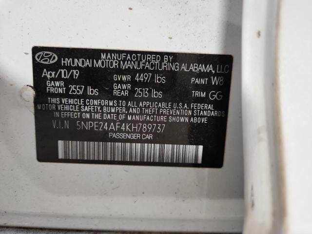 5NPE24AF4KH789737 - 2019 HYUNDAI SONATA SE أبيض صورة 12