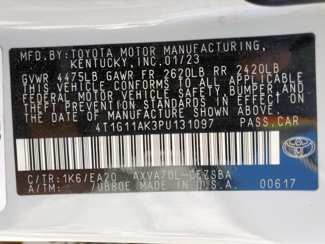 4T1G11AK3PU131097 - 2023 TOYOTA CAMRY SE NIGHT SHADE WHITE photo 13