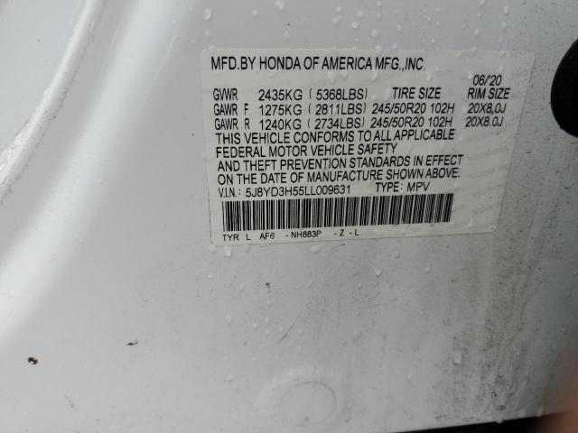 5J8YD3H55LL009631 - 2020 ACURA MDX TECHNOLOGY Blanc photo 13