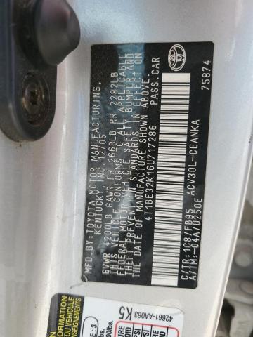 4T1BE32K16U717286 - 2006 TOYOTA CAMRY LE Күміс фото 12
