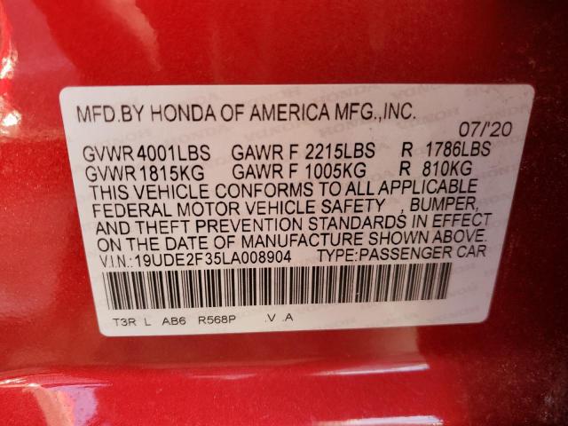 19UDE2F35LA008904 - 2020 ACURA ILX RED photo 12