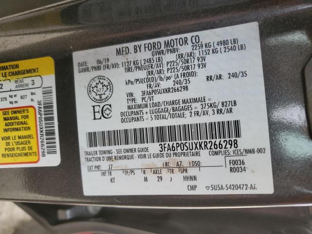 3FA6P0SUXKR266298 - 2019 FORD FUSION TITANIUM 黑色 照片 12