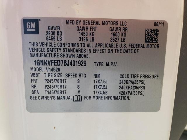 1GNKVFED7BJ401929 - 2011 CHEVROLET TRAVERSE LS WHITE photo 13