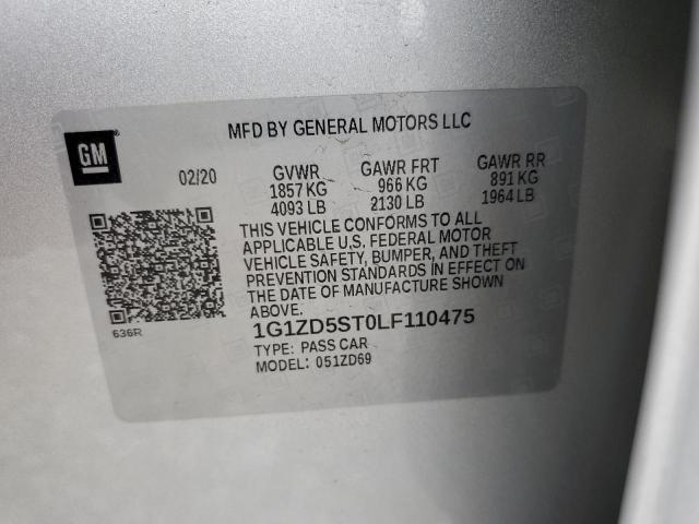 1G1ZD5ST0LF110475 - 2020 CHEVROLET MALIBU LT 银色 照片 13