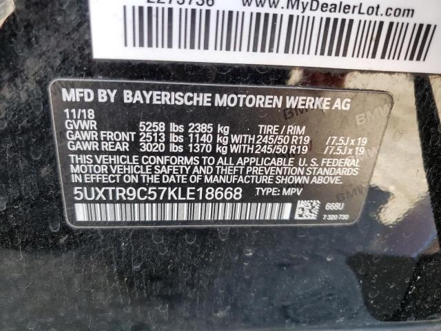 5UXTR9C57KLE18668 - 2019 BMW X3 XDRIVE30I BLACK photo 13