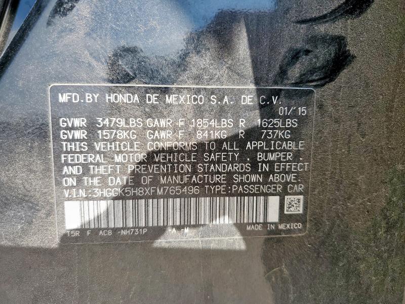 3HGGK5H8XFM765496 - 2015 HONDA FIT EX BLACK photo 13