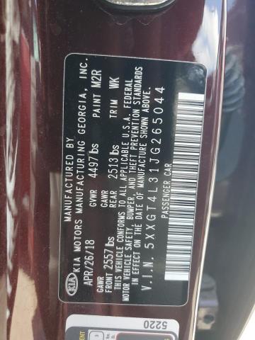 5XXGT4L31JG265044 - 2018 KIA OPTIMA LX ბურგუნდია ფოტო 13