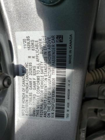 2HGFC2F8XMH519506 - 2021 HONDA CIVIC SPORT ვერცხლისფერი ფოტო 12