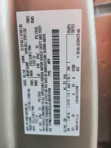 1FMCU9HD2JUB55359 - 2018 FORD ESCAPE SEL თაფლისფერი ფოტო 12