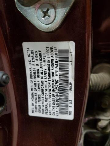 19XFB2F84EE257707 - 2014 HONDA CIVIC EX BURGUNDY photo 12