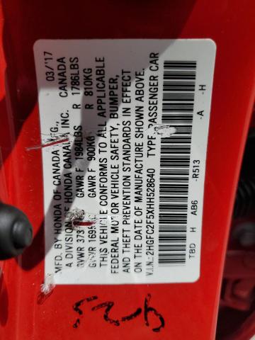 2HGFC2F5XHH528640 - 2017 HONDA CIVIC LX RED photo 12