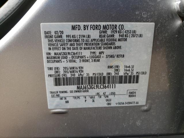 MAJ6S3GL9LC364111 - 2020 FORD ECOSPORT SE SILVER photo 13