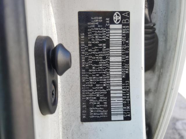 5YFBURHE2JP792659 - 2018 TOYOTA COROLLA L WHITE photo 13