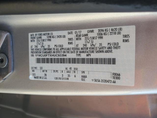 1FMCU0F7XHUC93394 - 2017 FORD ESCAPE S SILVER photo 13