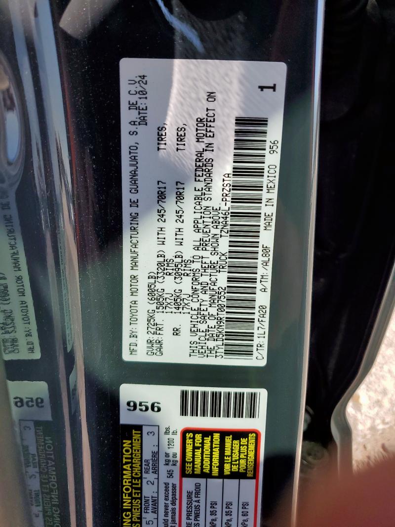 3TYLD5KN9RT007552 - 2024 TOYOTA TACOMA DOUBLE CAB Negro foto 13