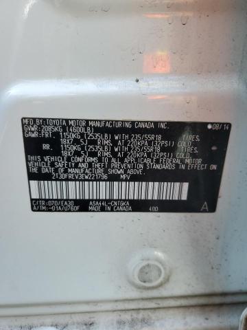 2T3DFREV3EW221796 - 2014 TOYOTA RAV4 LIMITED თეთრი ფოტო 13