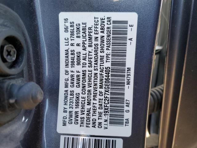 19XFC2F7XGE064405 - 2016 HONDA CIVIC EX GRAY photo 12