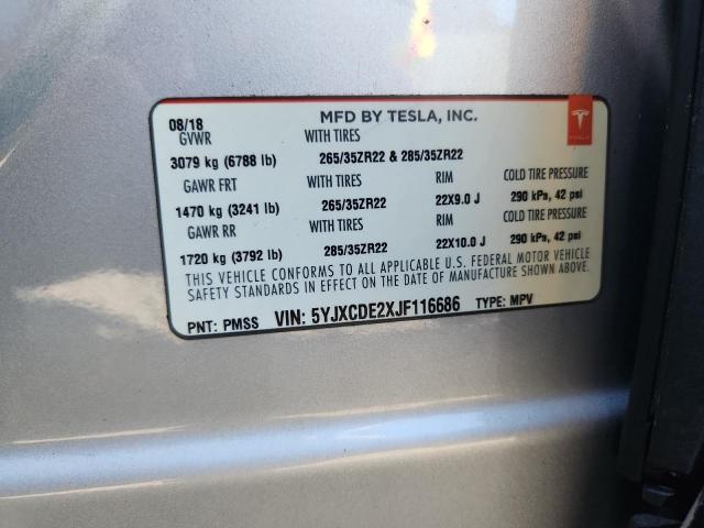 5YJXCDE2XJF116686 - 2018 TESLA MODEL X SILVER photo 12