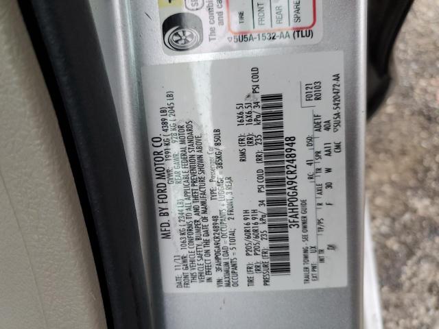 3FAHP0GA9CR248948 - 2012 FORD FUSION S SILVER photo 12