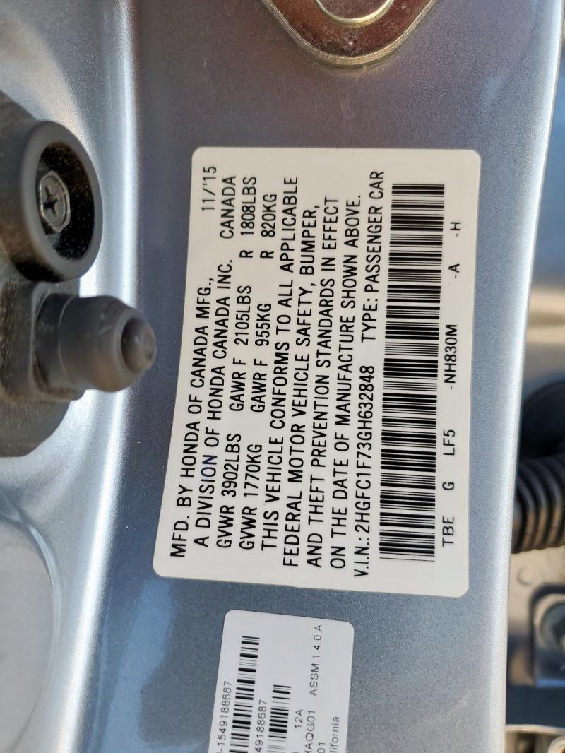 2HGFC1F73GH632848 - 2016 HONDA CIVIC EXL 银色 照片 12