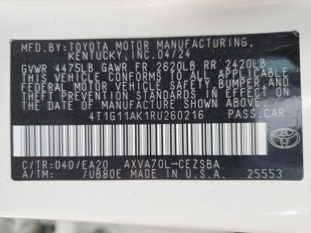 4T1G11AK1RU260216 - 2024 TOYOTA CAMRY SE NIGHT SHADE WHITE photo 12