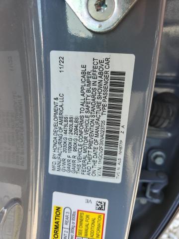 1HGCV2F3XNA023705 - 2022 HONDA ACCORD SPORT GRAY photo 12