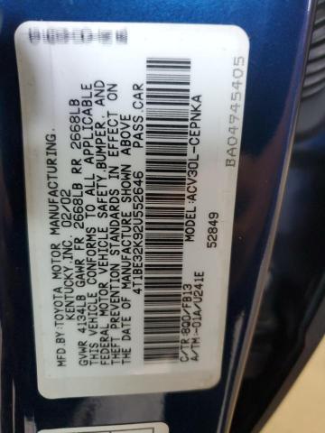 4T1BE32K92U552646 - 2002 TOYOTA CAMRY LE 蓝色 照片 12