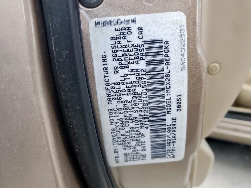 4T1BF28B31U156712 - 2001 TOYOTA AVALON XL Ոսկեգույն լուսանկար 12