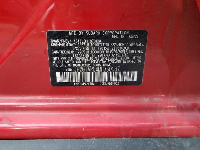 JF2GTAPC4MH350087 - 2021 SUBARU CROSSTREK PREMIUM Rot Foto 12