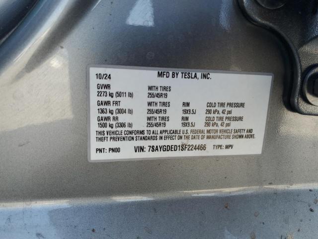 7SAYGDED1SF224466 - 2025 TESLA MODEL Y ნაცრისფერი ფოტო 14