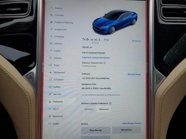 5YJSA1S14EFP29385 - 2014 TESLA MODEL S Bleu photo 9