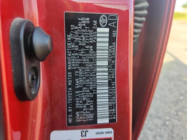 2T1BU4EE1AC452507 - 2010 TOYOTA COROLLA BASE Կարմիր լուսանկար 12