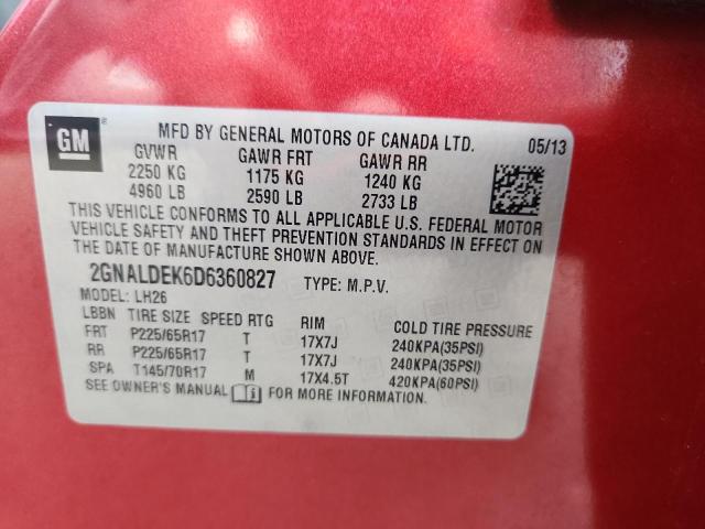 2GNALDEK6D6360827 - 2013 CHEVROLET EQUINOX LT RED photo 12