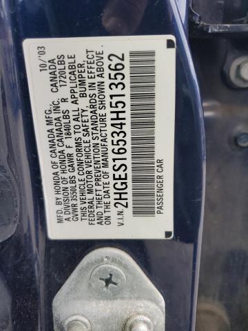 2HGES16534H513562 - 2004 HONDA CIVIC LX BLUE photo 12