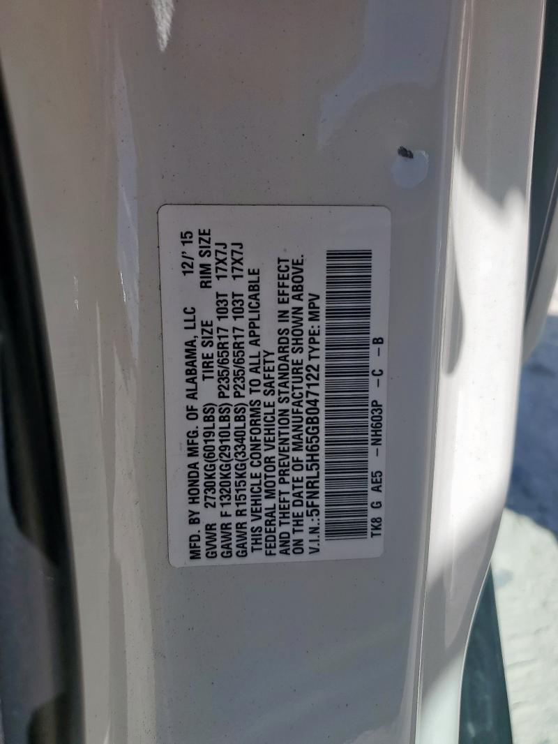 5FNRL5H65GB047122 - 2016 HONDA ODYSSEY EXL WHITE photo 14